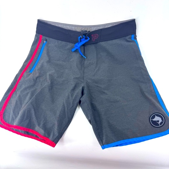 Pelagic Gray‎ Board Shorts with Blue and Red Accents - Picture 7 of 8